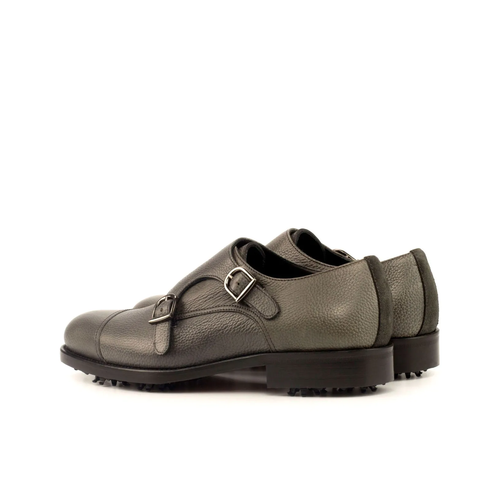 Men's Double Monk Golf Leather Shoes Wide Plus Size Grey 3746