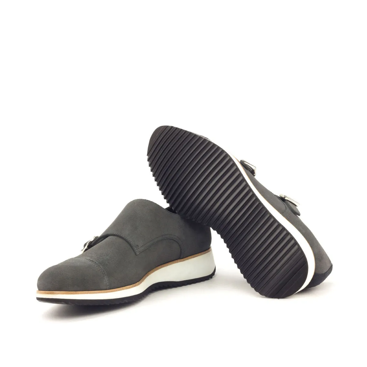 Men's Double Monk Leather Shoes Wide Plus Size Black Grey 2913