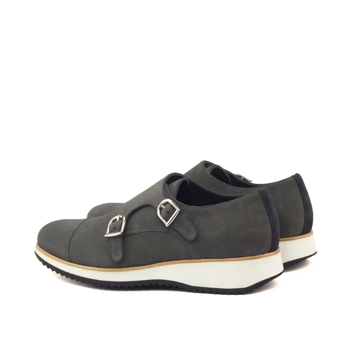 Men's Double Monk Leather Shoes Wide Plus Size Black Grey 2913