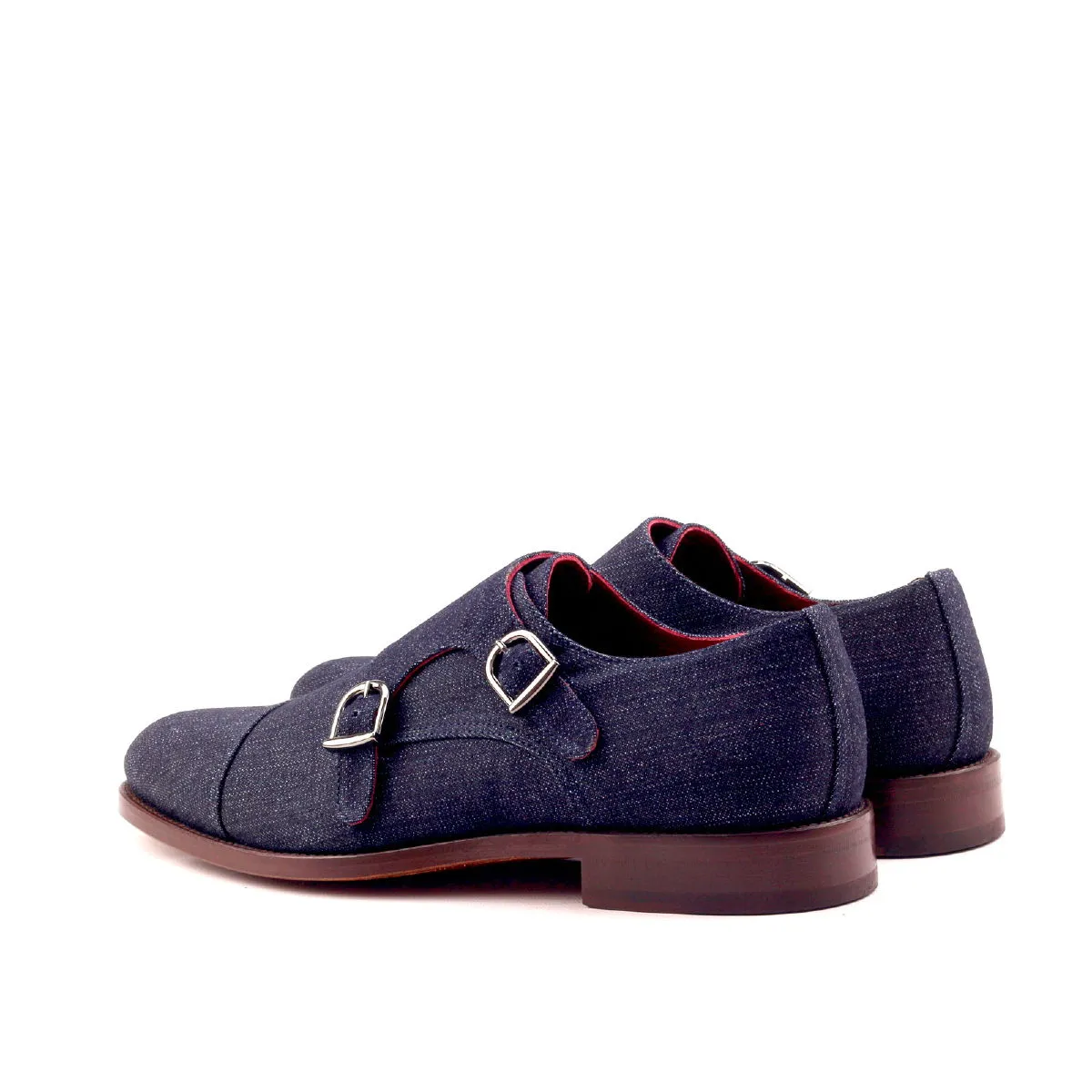 Men's Double Monk Leather Shoes Wide Plus Size Blue 2549