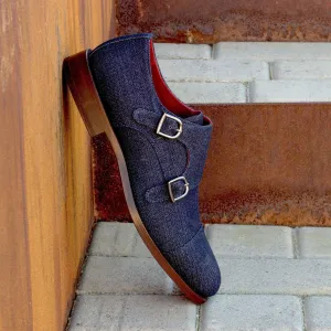 Men's Double Monk Leather Shoes Wide Plus Size Blue 2549