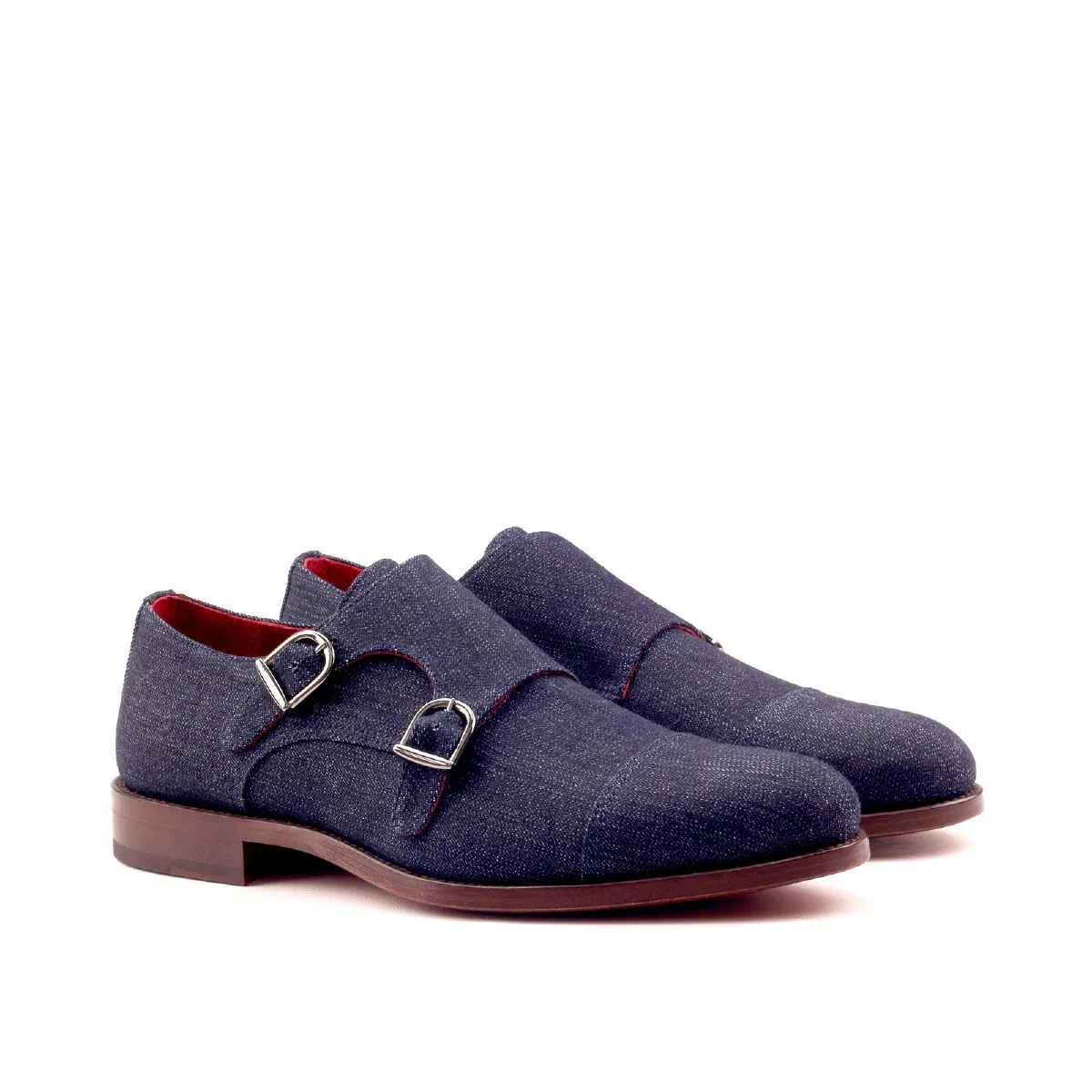 Men's Double Monk Leather Shoes Wide Plus Size Blue 2549