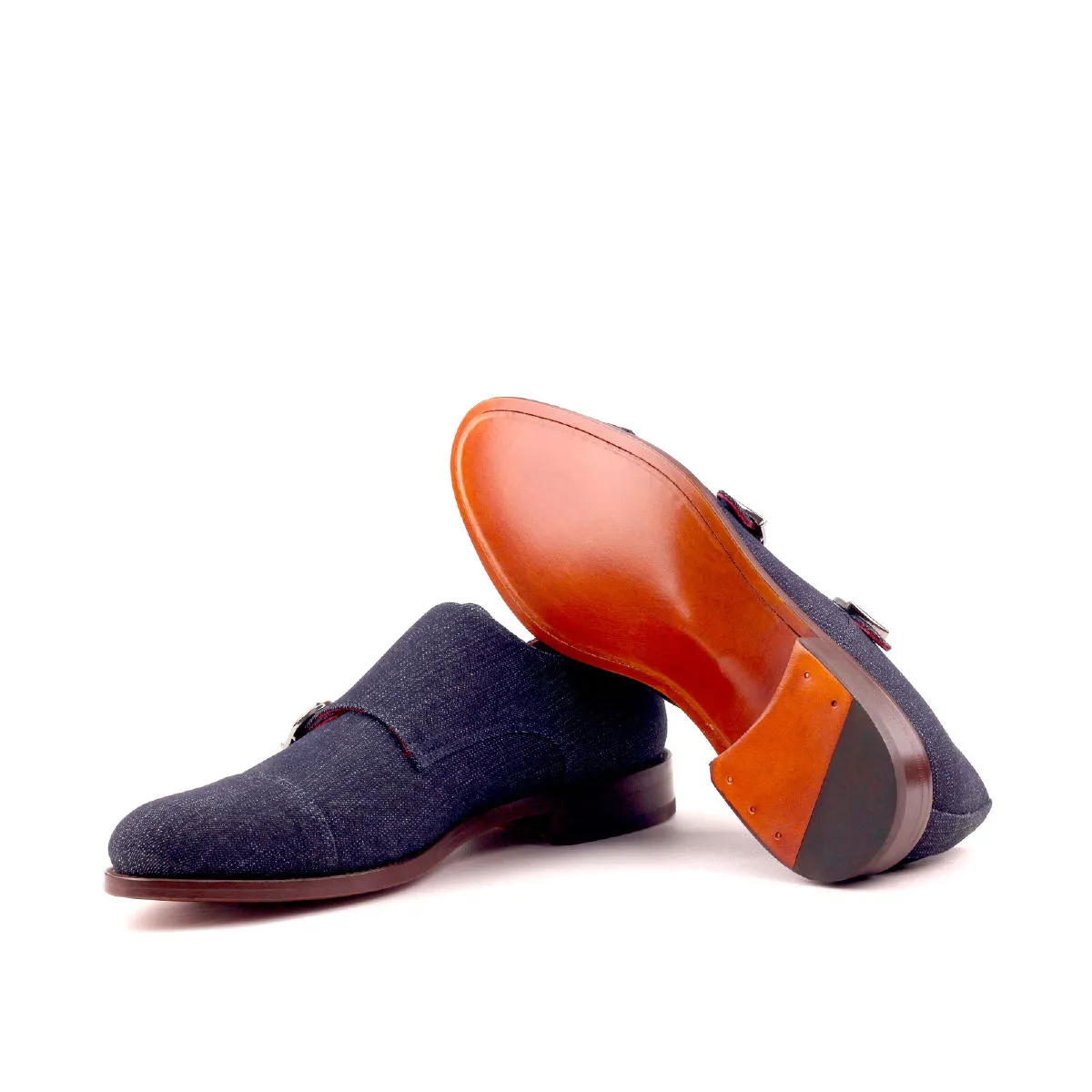 Men's Double Monk Leather Shoes Wide Plus Size Blue 2549