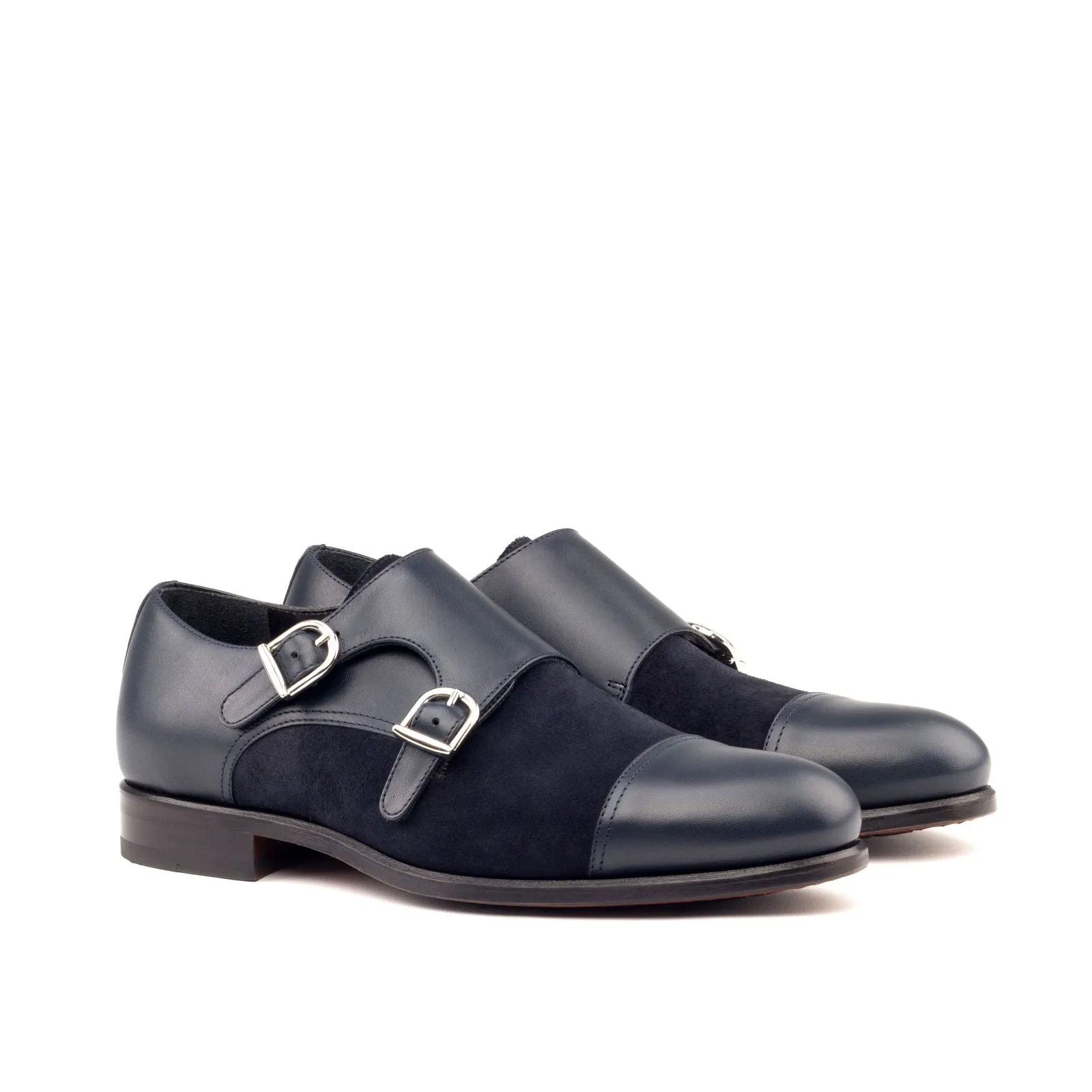 Men's Double Monk Leather Shoes Wide Plus Size Blue 3878