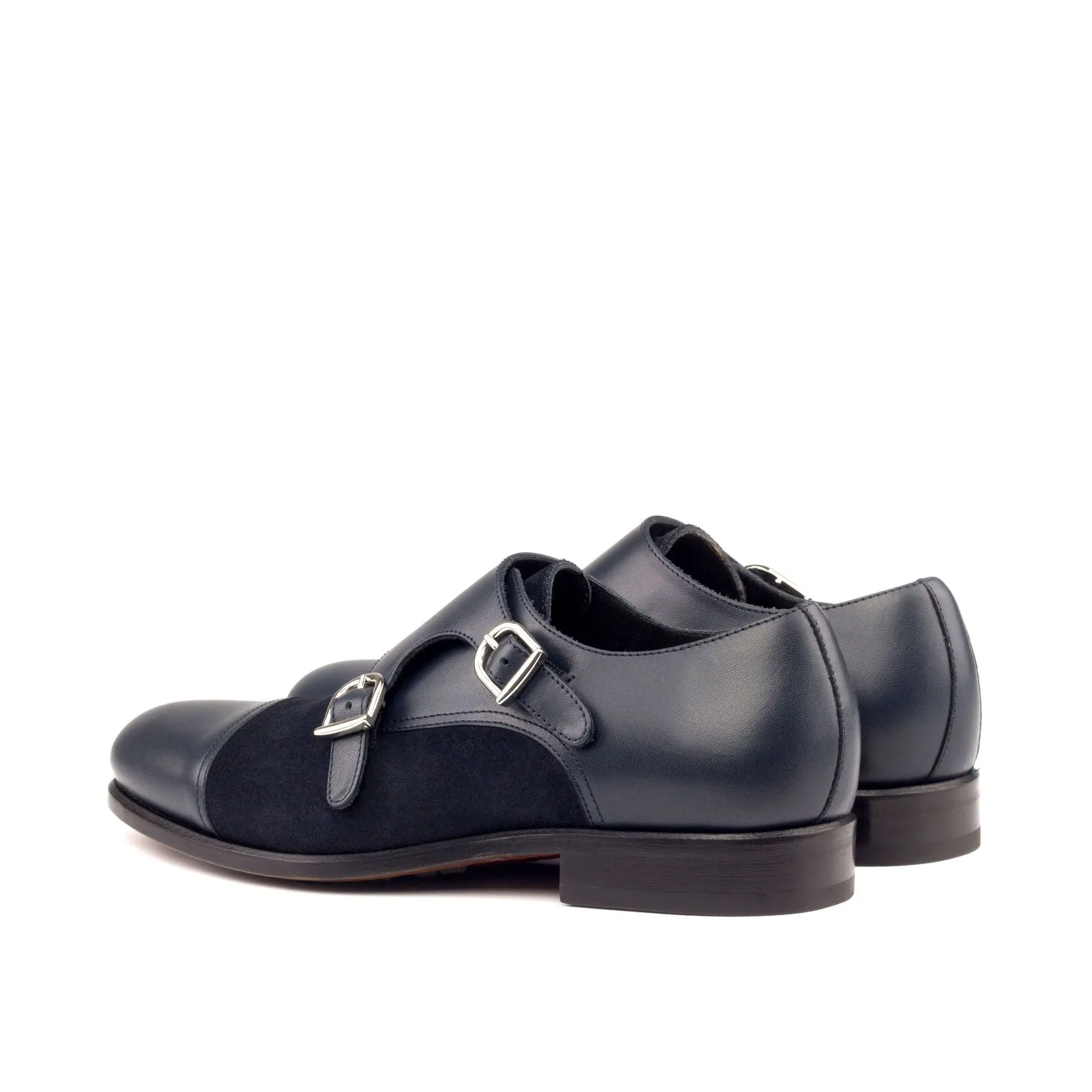 Men's Double Monk Leather Shoes Wide Plus Size Blue 3878