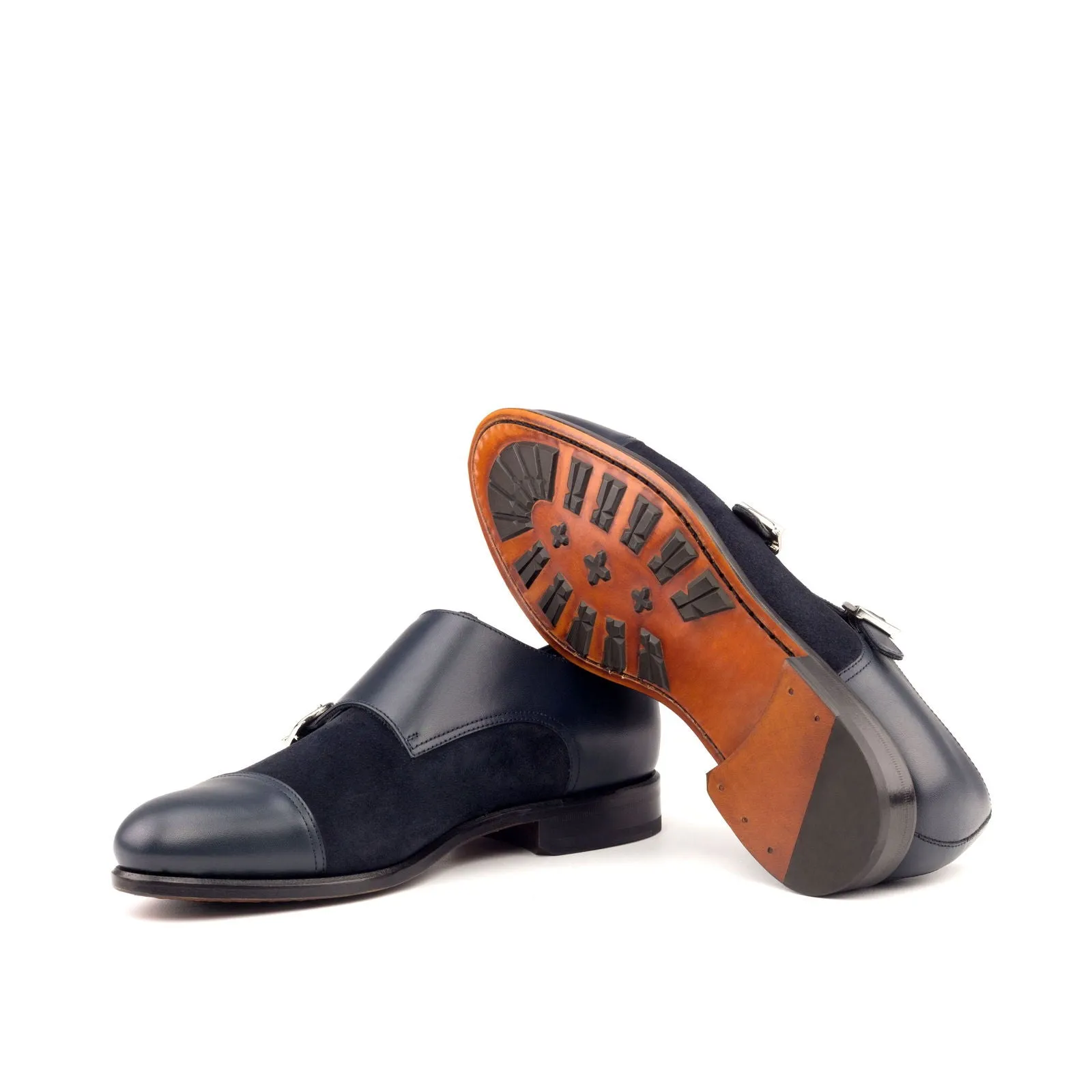 Men's Double Monk Leather Shoes Wide Plus Size Blue 3878