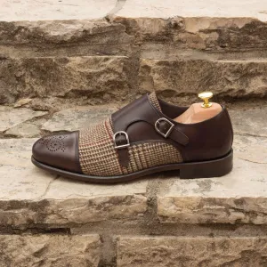Men's Double Monk Leather Shoes Wide Plus Size Brown Dark Brown 2639