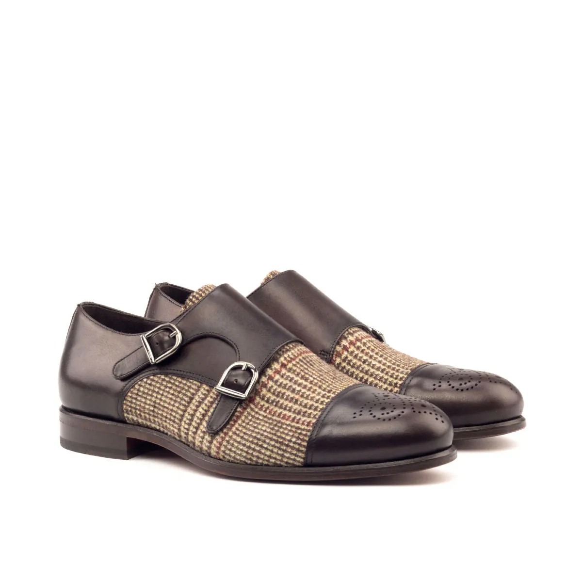 Men's Double Monk Leather Shoes Wide Plus Size Brown Dark Brown 2639