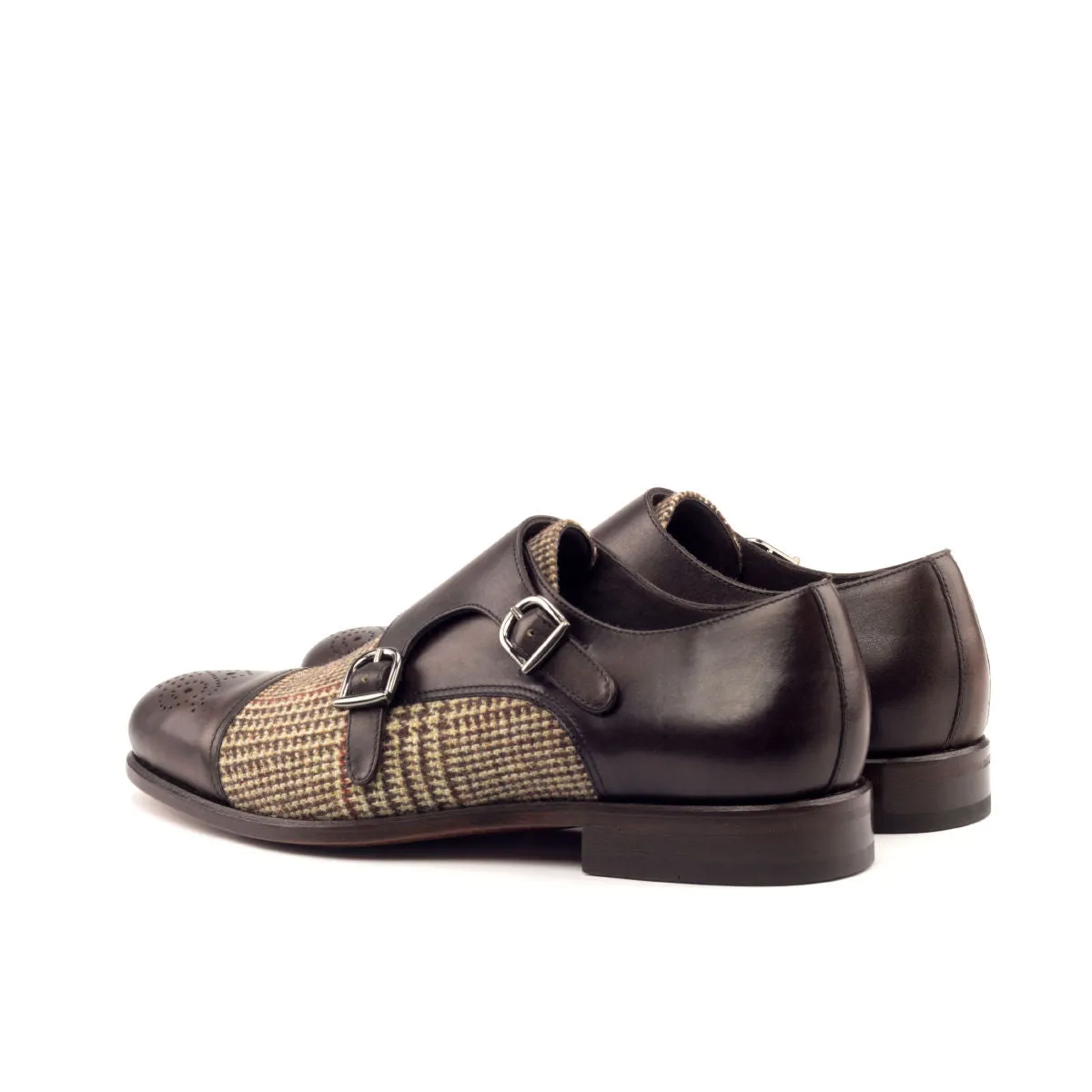 Men's Double Monk Leather Shoes Wide Plus Size Brown Dark Brown 2639
