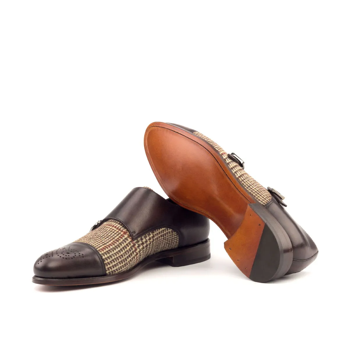 Men's Double Monk Leather Shoes Wide Plus Size Brown Dark Brown 2639