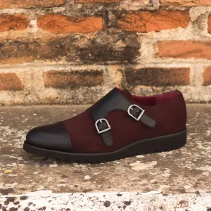 Men's Double Monk Leather Shoes Wide Plus Size Burgundy Black 3127
