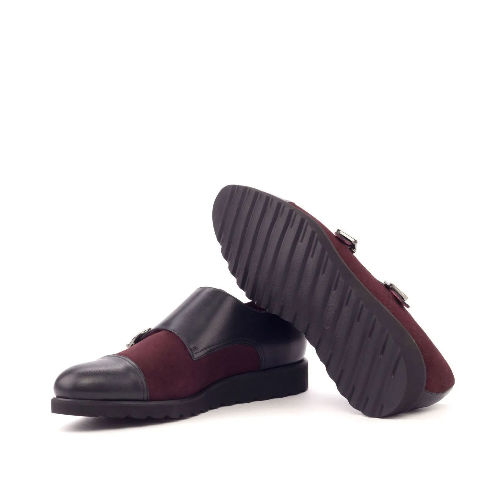 Men's Double Monk Leather Shoes Wide Plus Size Burgundy Black 3127
