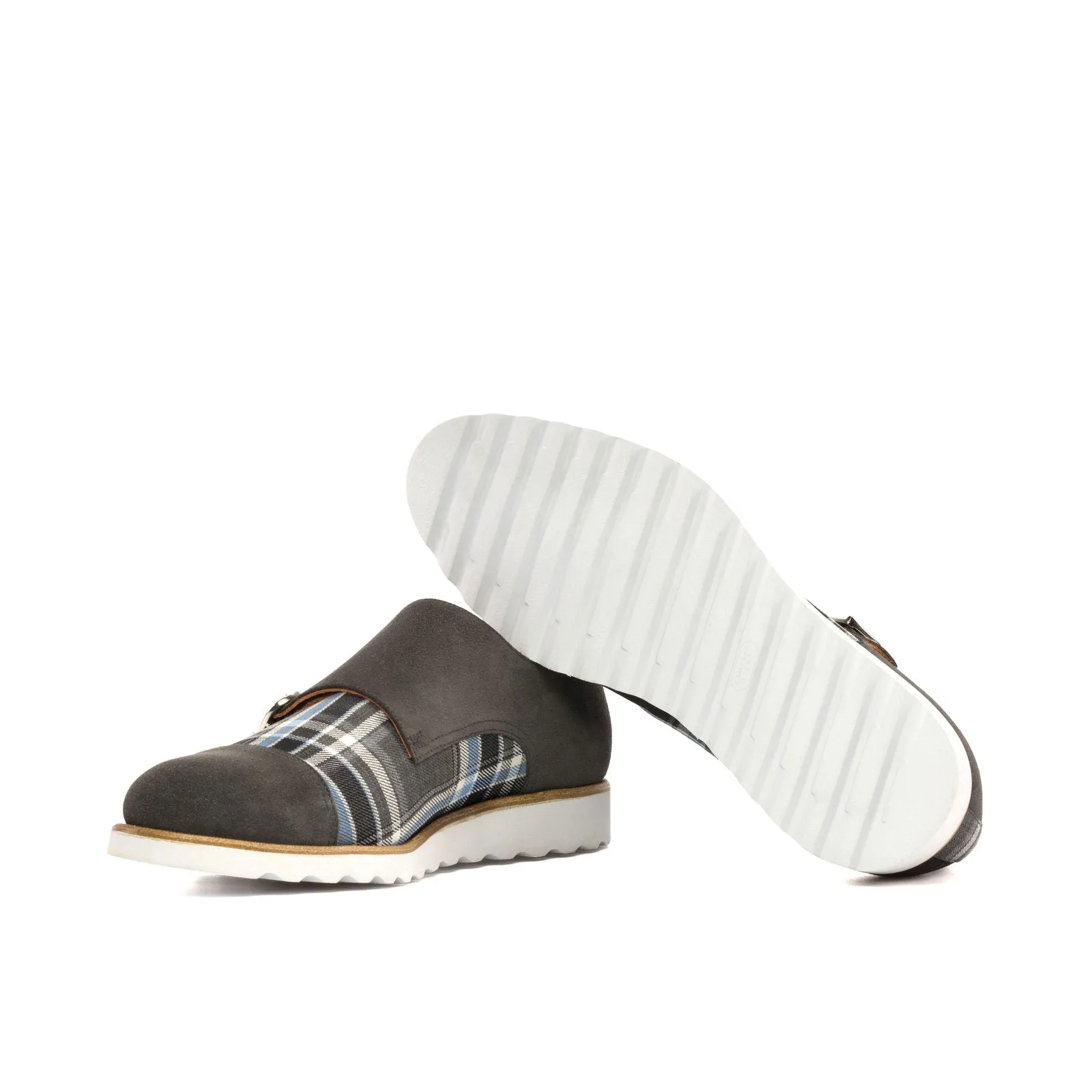 Men's Double Monk Leather Shoes Wide Plus Size Grey 5294