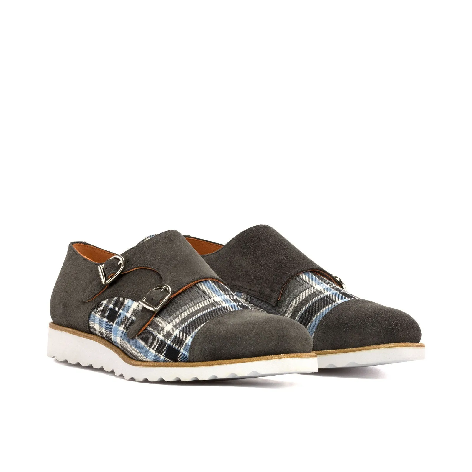 Men's Double Monk Leather Shoes Wide Plus Size Grey 5294