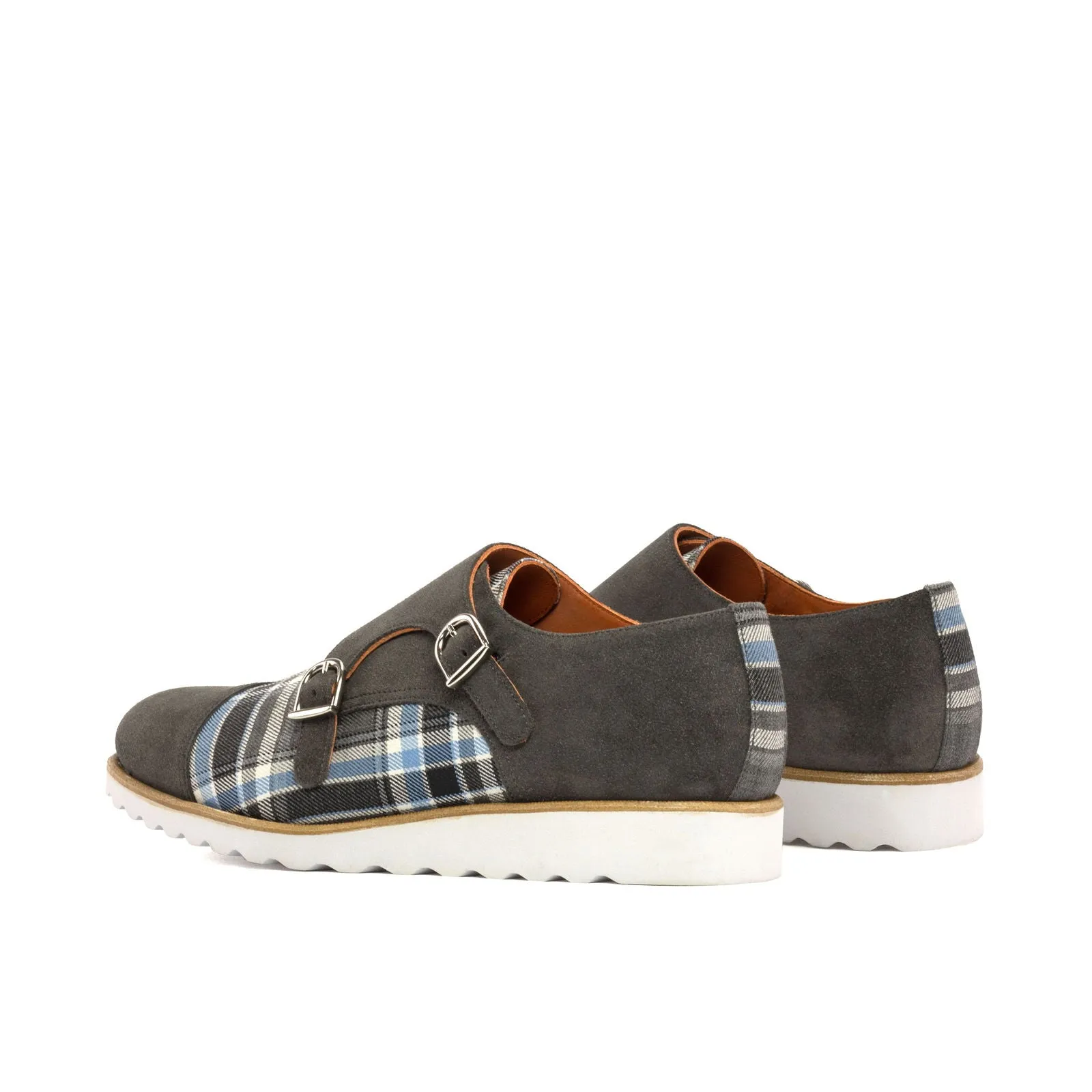 Men's Double Monk Leather Shoes Wide Plus Size Grey 5294