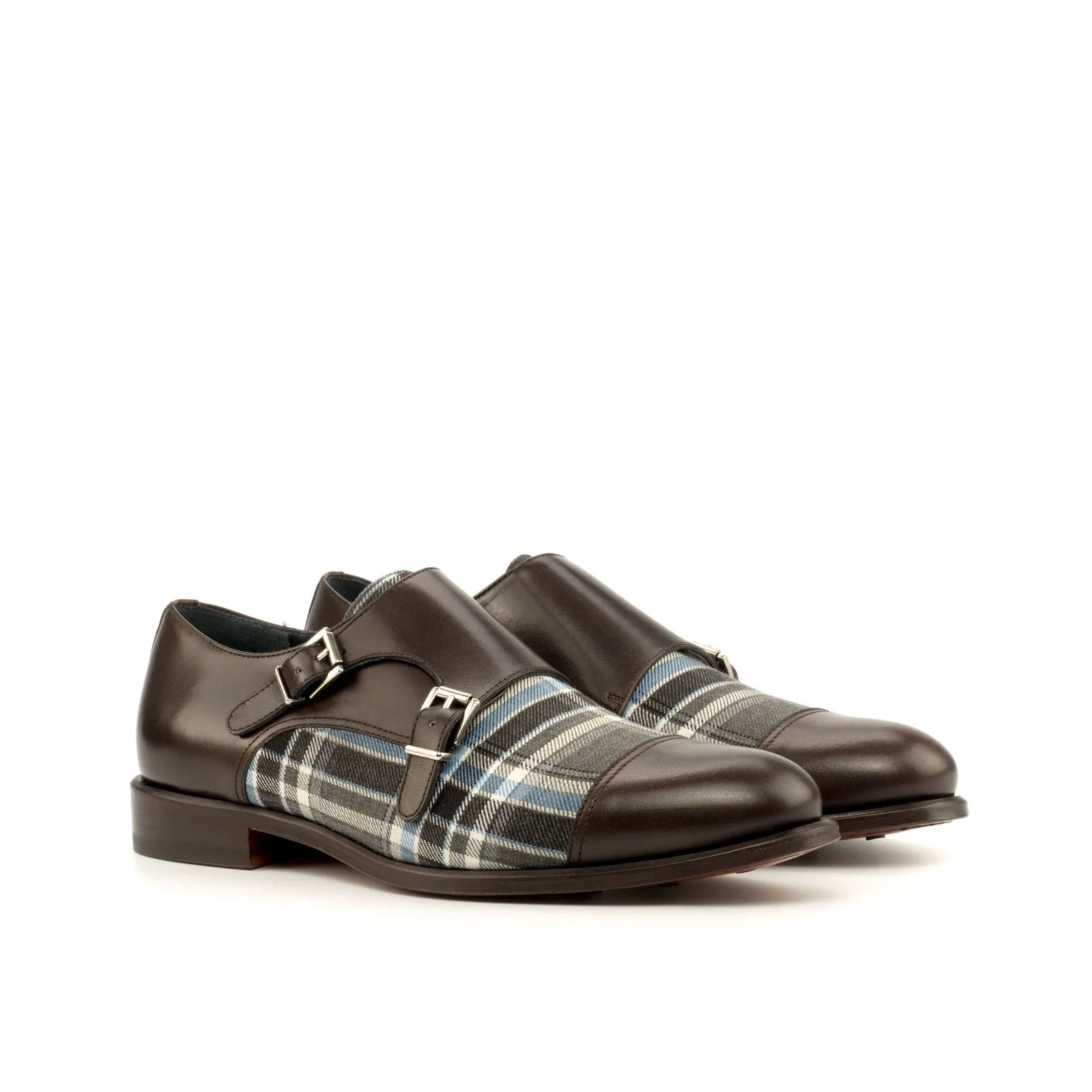 Men's Double Monk Leather Shoes Wide Plus Size Grey Dark Brown 4168