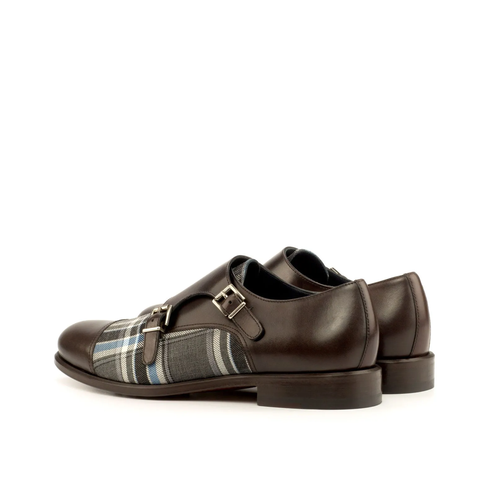 Men's Double Monk Leather Shoes Wide Plus Size Grey Dark Brown 4168