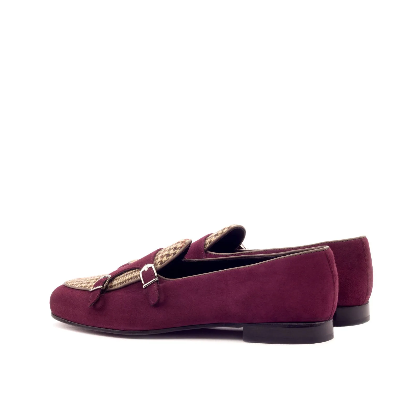 Men's Double Monk Leather Slippers Wide Plus Size Burgundy Brown 3365