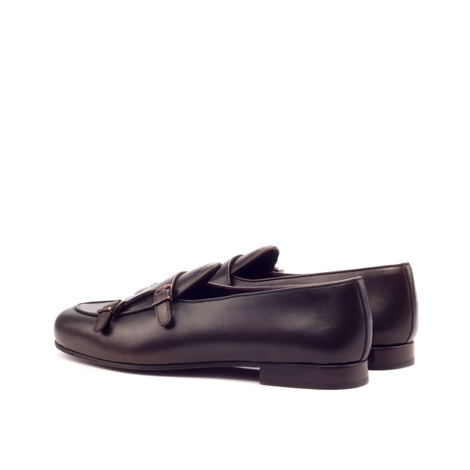 Men's Double Monk Leather Slippers Wide Plus Size Dark Brown 3348