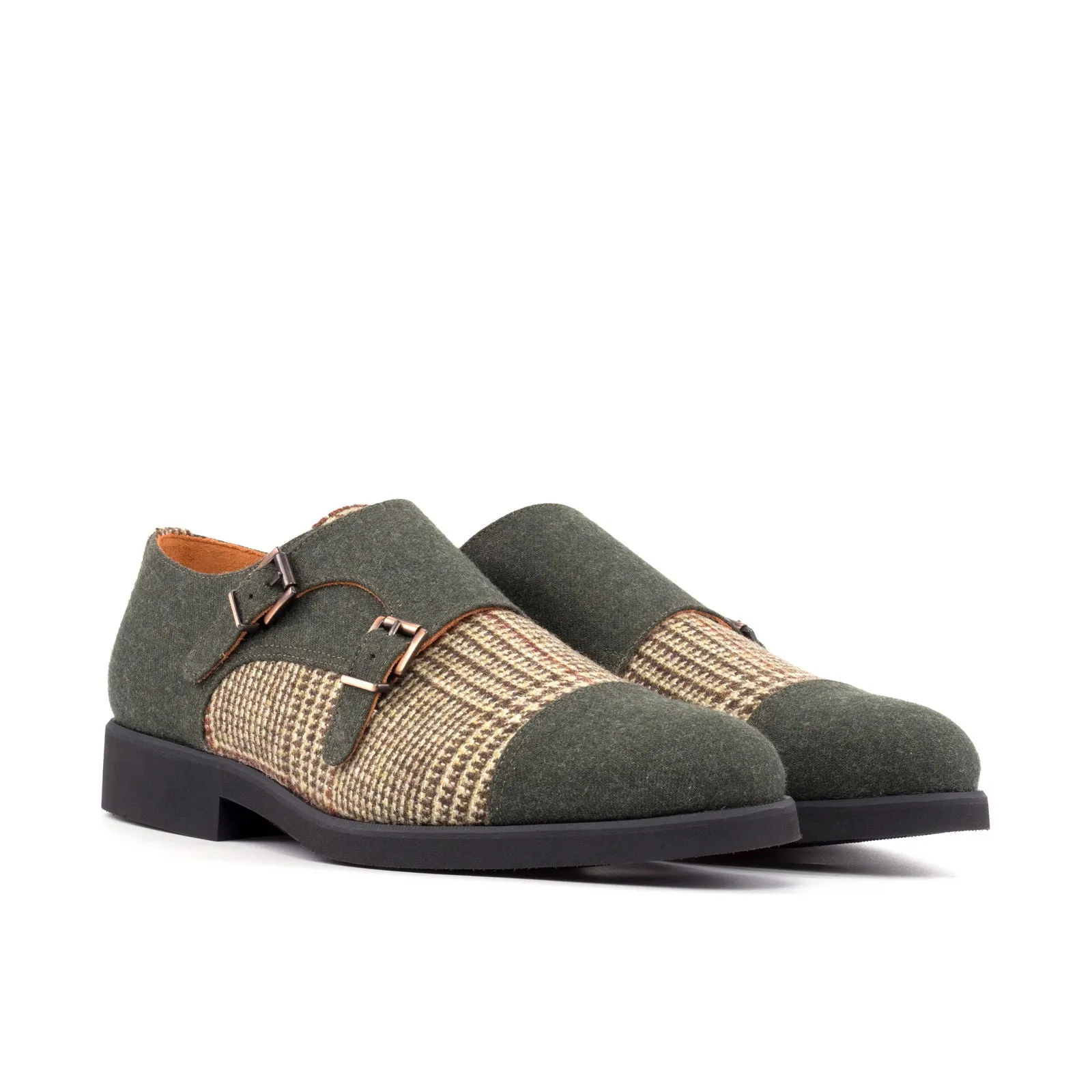Men's Double Monk Shoes Wide Plus Size Brown Green 5773