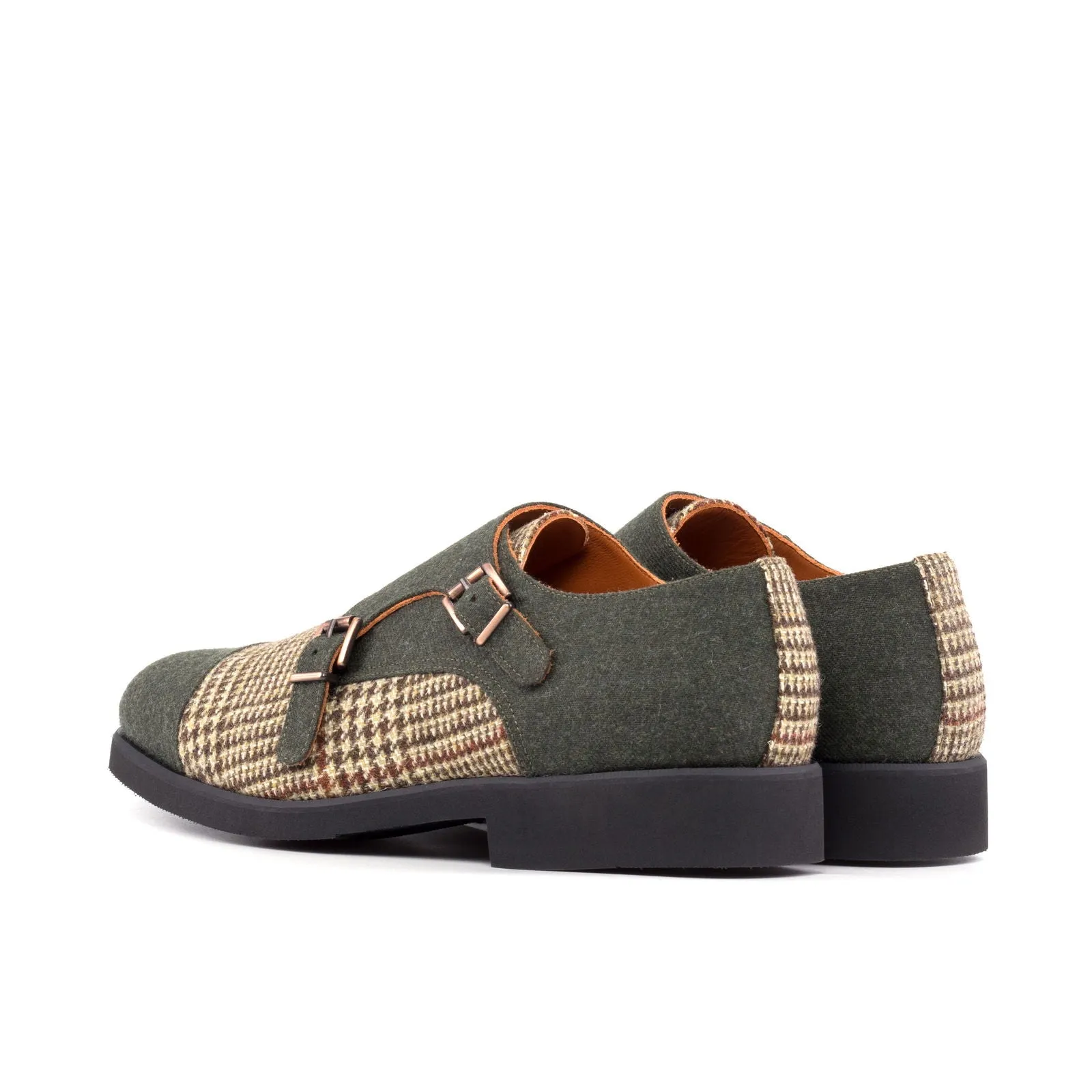 Men's Double Monk Shoes Wide Plus Size Brown Green 5773