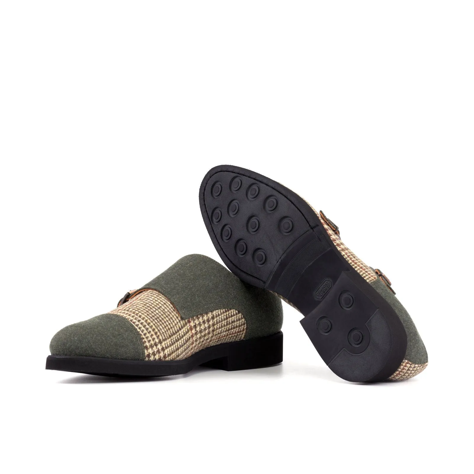 Men's Double Monk Shoes Wide Plus Size Brown Green 5773
