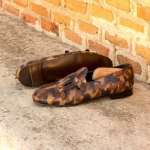 Men's Double Monk Slippers Patina Leather Wide Plus Size Brown 3507