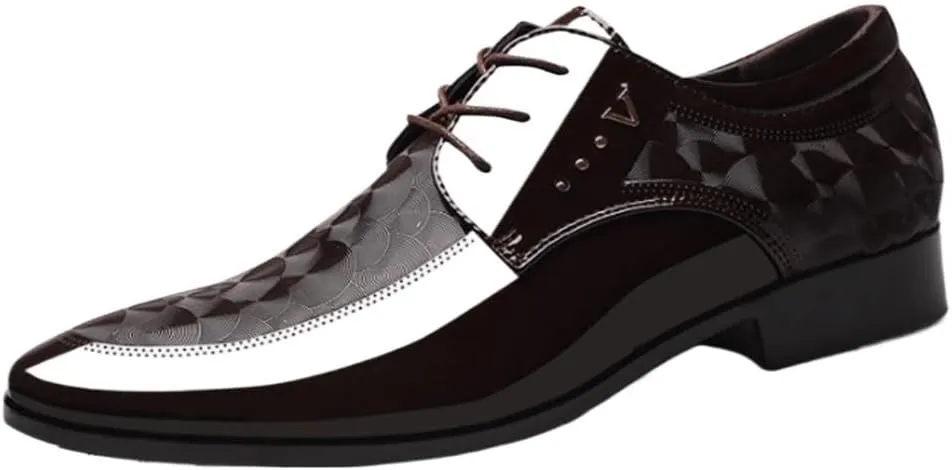 Mens Dress Shoe Black Classic Lace-up Formal Tuxedo Shoes Formal Shoes for Men New Italian Oxford Shoe Men Luxury Patent Leather Wedding Shoe Pointed Dress Shoe Classic Derbies