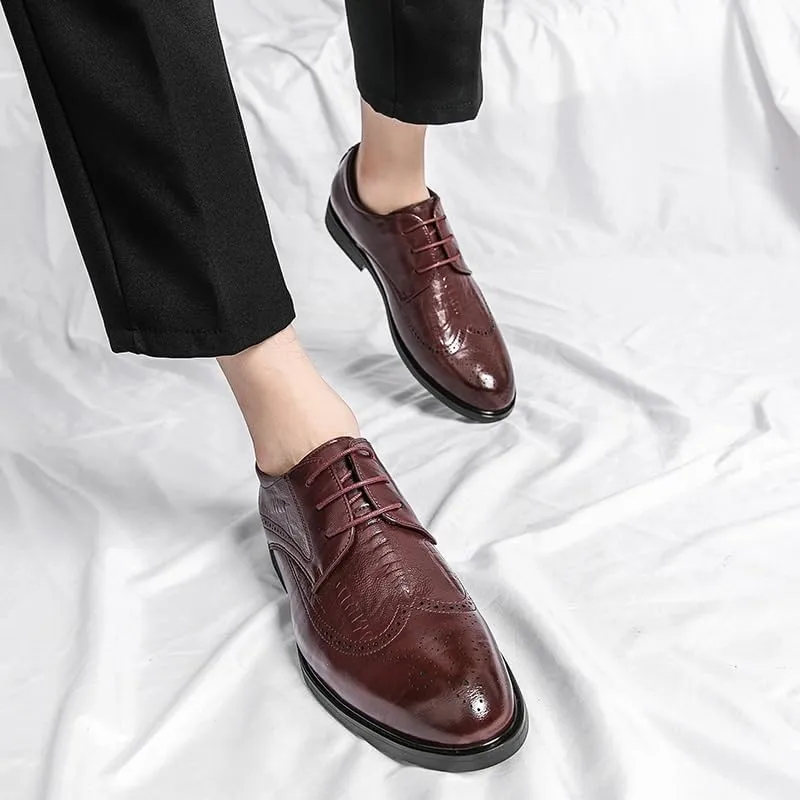 Mens Dress Shoes Classic Lace Up Tuxedo Plain Toe Pu Leather Classic Business Party Wedding Non Slip Block Heel Anti-Slip Casual