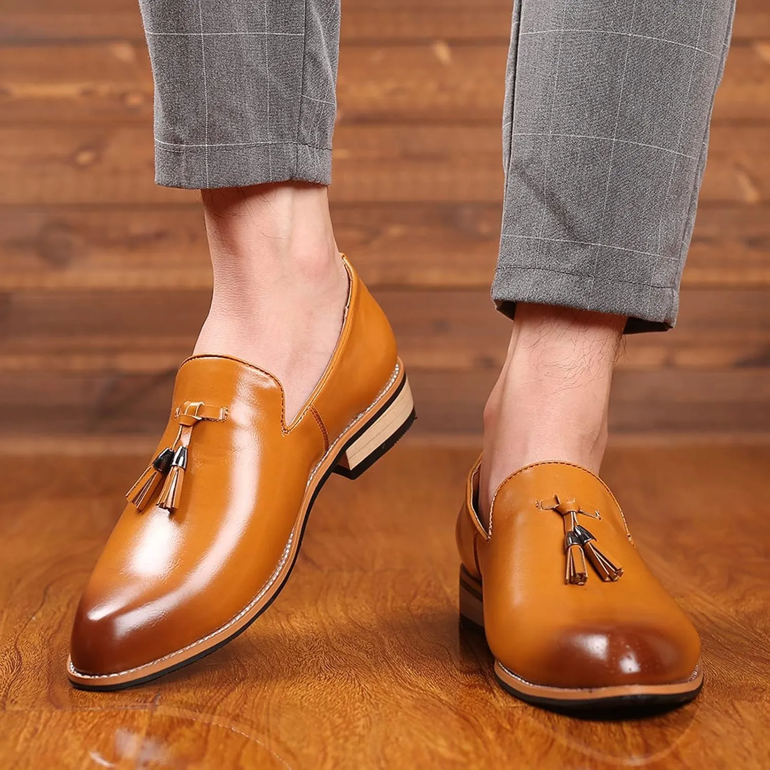 Men's Dress Shoes Loafers Brown Fashion Style Men's Breathable Tassel Comfortable Business Slip On Work Leisure Solid Color Leather Shoes Mens Leather Dress Shoes