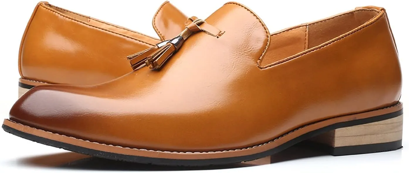 Men's Dress Shoes Loafers Brown Fashion Style Men's Breathable Tassel Comfortable Business Slip On Work Leisure Solid Color Leather Shoes Mens Leather Dress Shoes