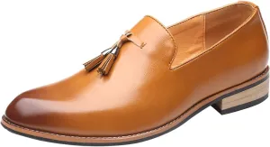 Men's Dress Shoes Loafers Brown Fashion Style Men's Breathable Tassel Comfortable Business Slip On Work Leisure Solid Color Leather Shoes Mens Leather Dress Shoes