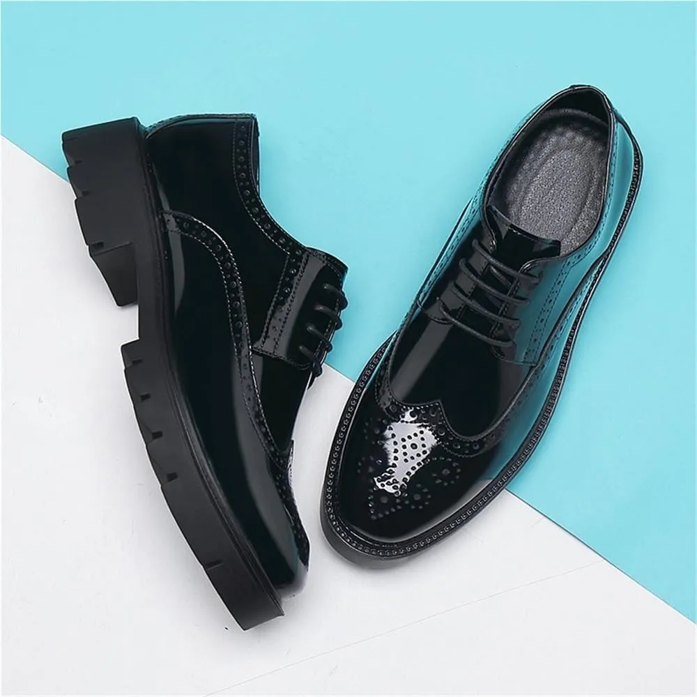 Men's Elevator Shoes Brogue Wingtip Dress Shoes Patent Leather Lace Up Business Oxford Shoes Wedding Formal Shoes Men Glossy Leather Height Increasing Shoes Thick Sole Shoes(8.5)