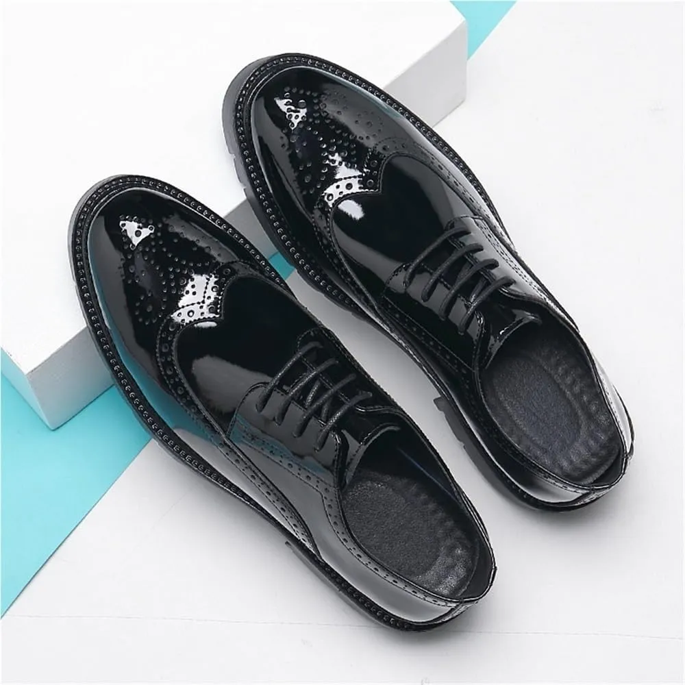 Men's Elevator Shoes Brogue Wingtip Dress Shoes Patent Leather Lace Up Business Oxford Shoes Wedding Formal Shoes Men Glossy Leather Height Increasing Shoes Thick Sole Shoes(8.5)