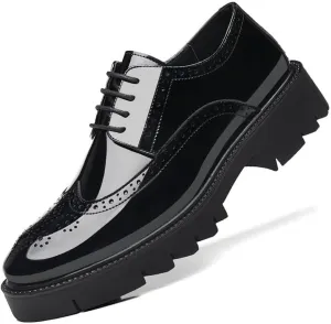 Men's Elevator Shoes Brogue Wingtip Dress Shoes Patent Leather Lace Up Business Oxford Shoes Wedding Formal Shoes Men Glossy Leather Height Increasing Shoes Thick Sole Shoes(8.5)