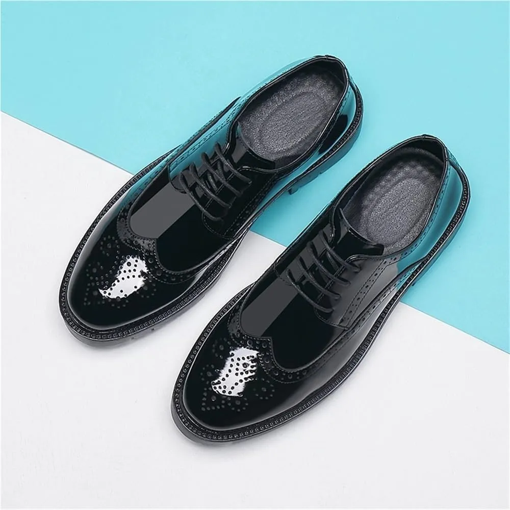 Men's Elevator Shoes Brogue Wingtip Dress Shoes Patent Leather Lace Up Business Oxford Shoes Wedding Formal Shoes Men Glossy Leather Height Increasing Shoes Thick Sole Shoes(8.5)