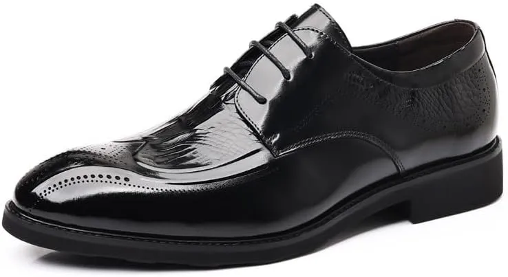 Men's Faux Patent Leather Classic Lace-up Formal Oxford Shoes Comfort BusinessDerby Shoes for Men