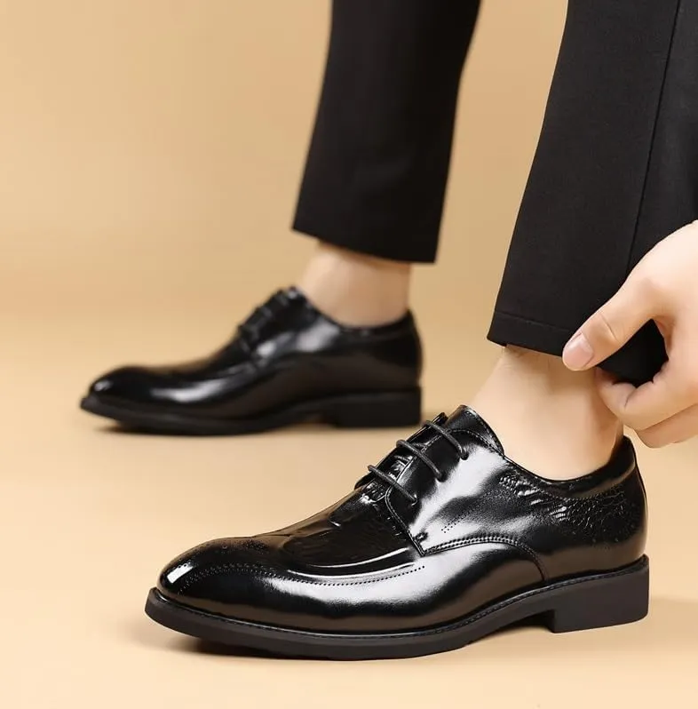 Men's Faux Patent Leather Classic Lace-up Formal Oxford Shoes Comfort BusinessDerby Shoes for Men