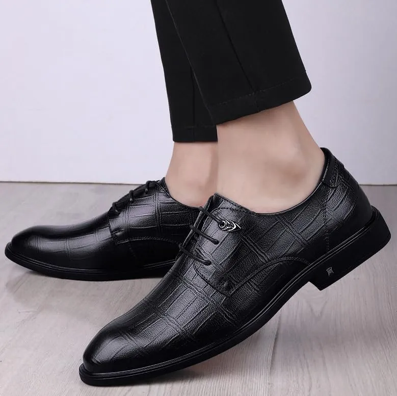 Men's Faux Patent Leather Derby Shoes - Classic Lace-up Oxford Non-Slip Rubber Dress Shoes for Business & Casual Wear