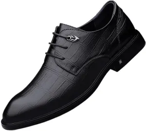 Men's Faux Patent Leather Derby Shoes - Classic Lace-up Oxford Non-Slip Rubber Dress Shoes for Business & Casual Wear