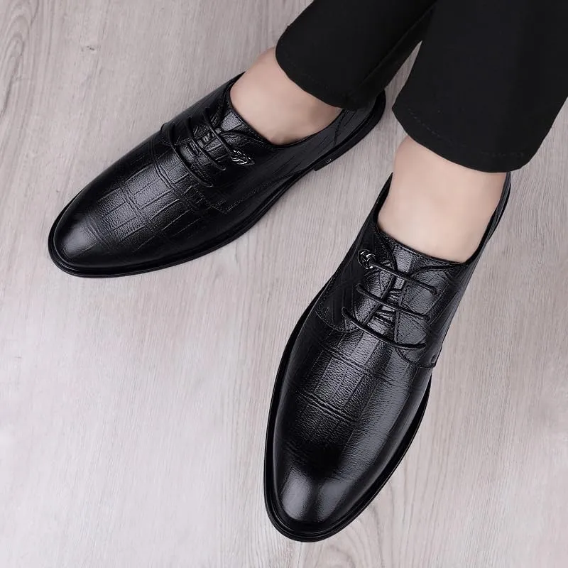 Men's Faux Patent Leather Derby Shoes - Classic Lace-up Oxford Non-Slip Rubber Dress Shoes for Business & Casual Wear