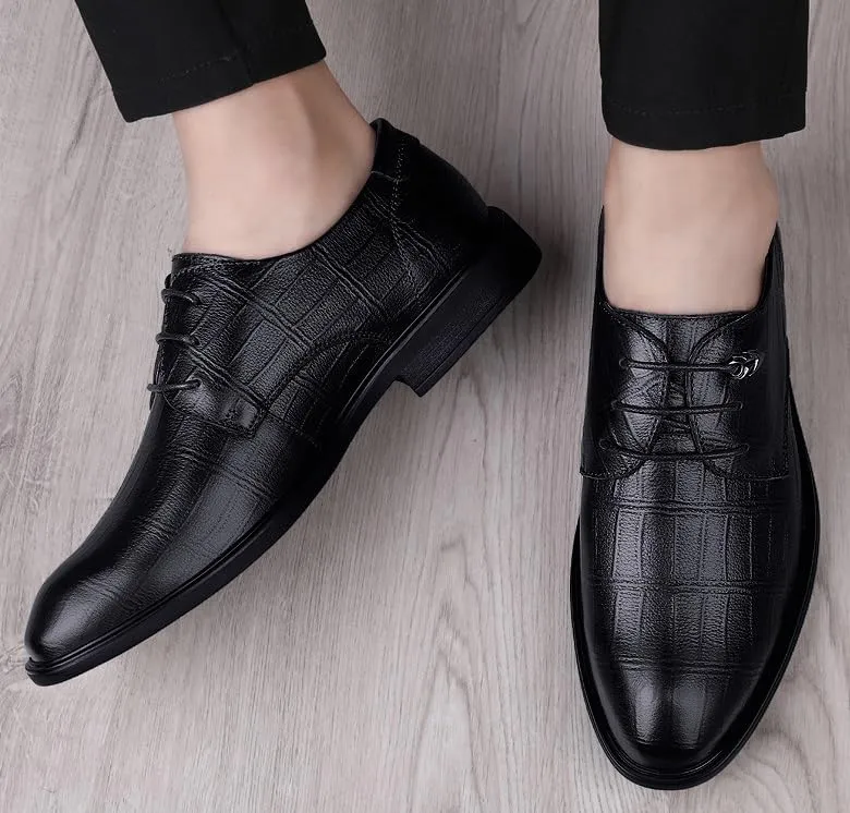 Men's Faux Patent Leather Derby Shoes - Classic Lace-up Oxford Non-Slip Rubber Dress Shoes for Business & Casual Wear