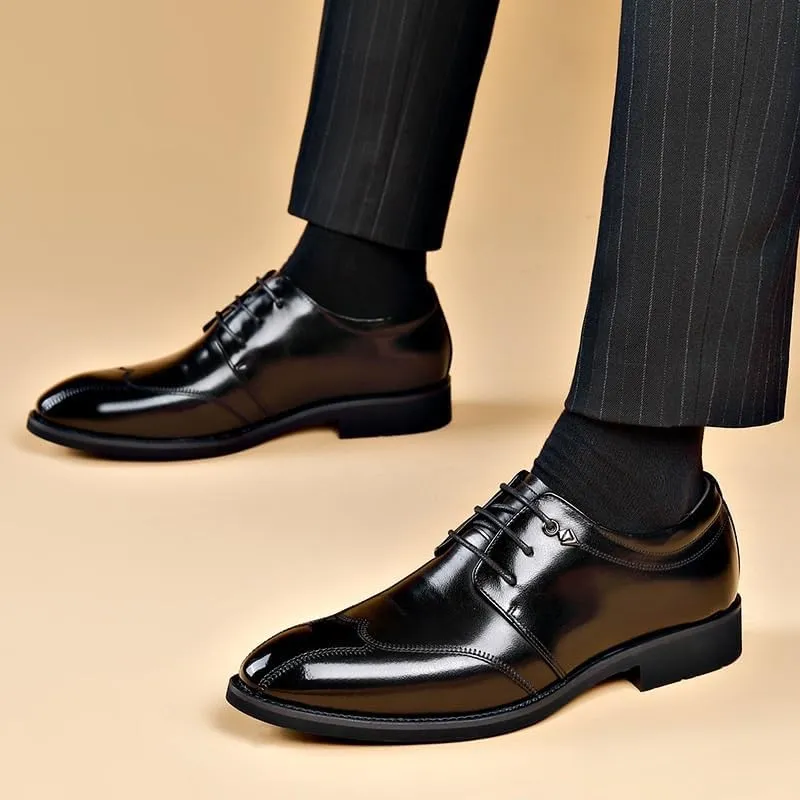 Men's Faux Patent Leather Dress Shoes Classic Lace-Up Formal Wedding Business Oxfords for Men