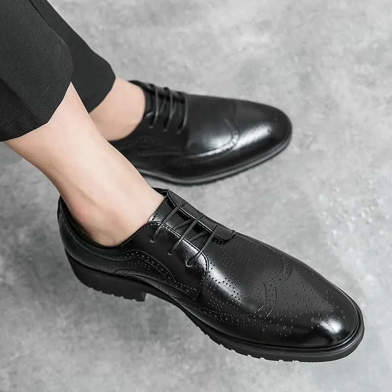 Men's Faux Patent Leather Oxford Shoes - Classic Lace-Up Derby Dress Shoes for Business & Formal Events