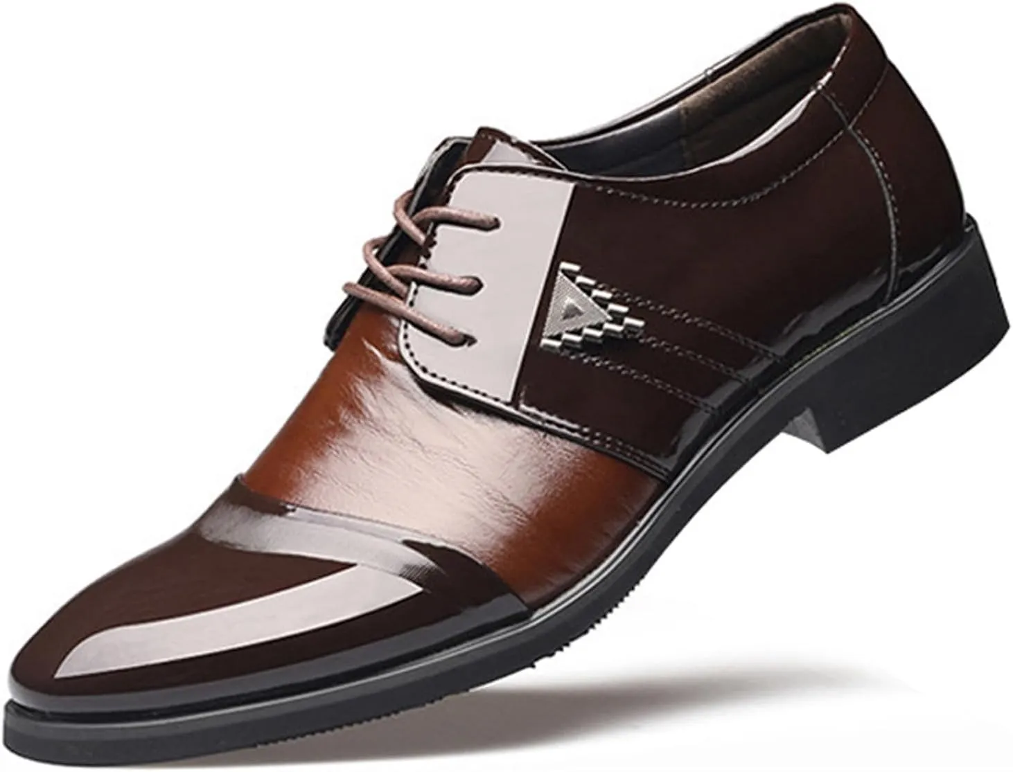 Men's Formal Derby Shoes Formal Casual Pointed Toe Shoes Shiny Lace Up Patchwork Leather Shoes Banquet Shoes
