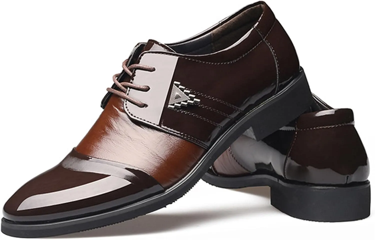 Men's Formal Derby Shoes Formal Casual Pointed Toe Shoes Shiny Lace Up Patchwork Leather Shoes Banquet Shoes