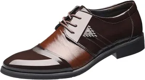 Men's Formal Derby Shoes Formal Casual Pointed Toe Shoes Shiny Lace Up Patchwork Leather Shoes Banquet Shoes