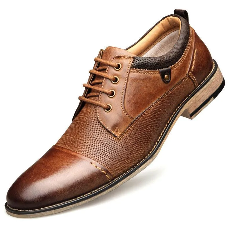 Men’s Formal Leather Shoes - Classic Cowhide Design, Brown