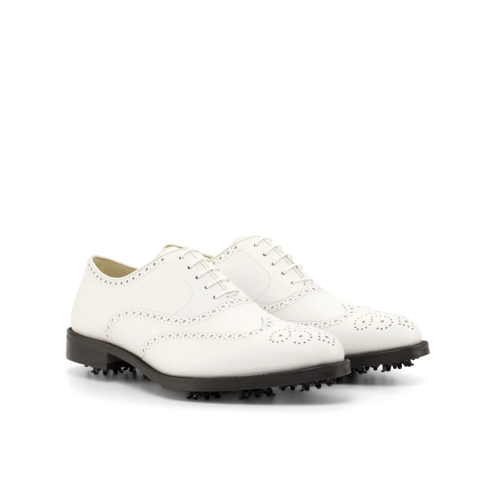 Men's Full Brogue Golf Leather Shoes Wide Plus Size White 4728