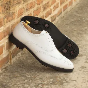 Men's Full Brogue Golf Leather Shoes Wide Plus Size White 4728